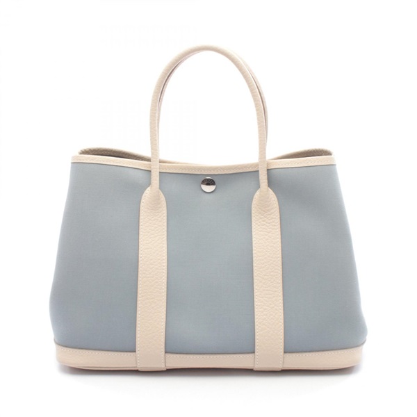 HERMES Garden party TPM Tote Bag Toile officiercanvas leather Blue Beige Used X