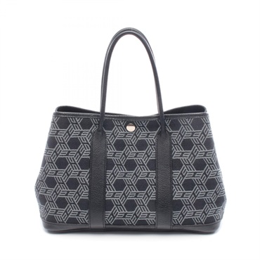 HERMES Garden party TPM Tote Bag Toile So H leather canvas Black Gray Used K SHW