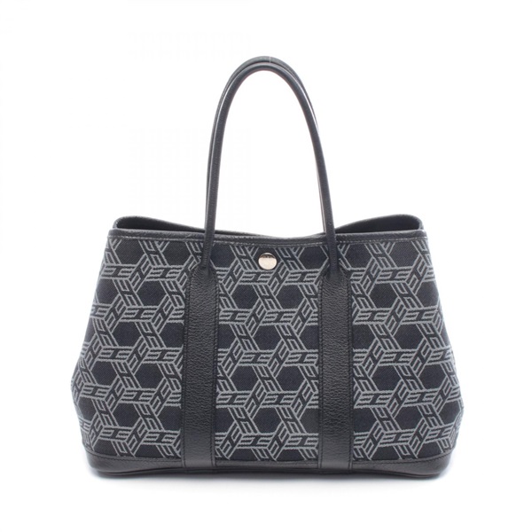HERMES Garden party TPM Tote Bag Toile So H leather canvas Black Gray Used K SHW