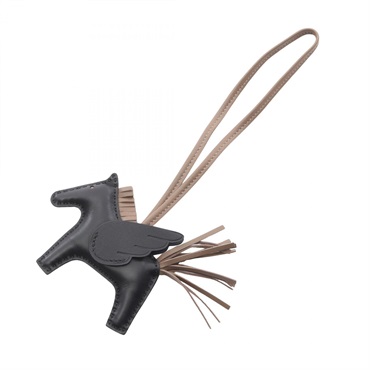 HERMES Rodeo Pegasus PM bag charm Agneau milo W Swift leather Etoupe black used