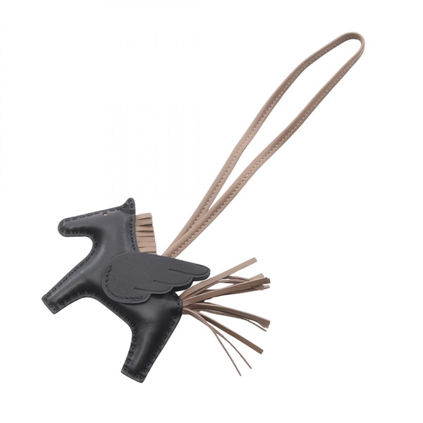 HERMES Rodeo Pegasus PM bag charm Agneau milo W Swift leather Etoupe black used