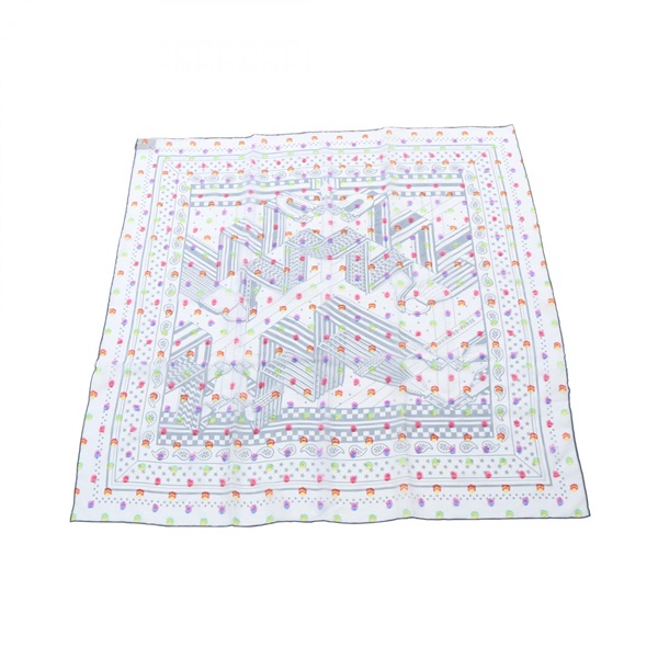 HERMES Carre60 SANGLES EN ZIGZAG BANBANA Scarf Silk acetate Blue Used Women