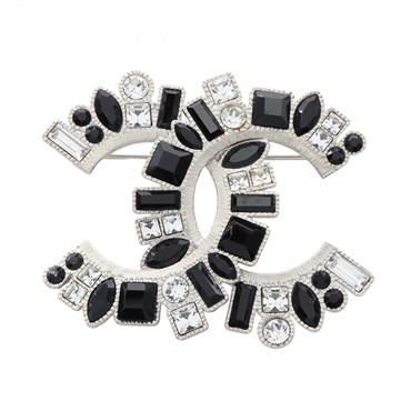 CHANEL COCO Mark Brooch Stainless Steel Rhinestone Black Used Women CC