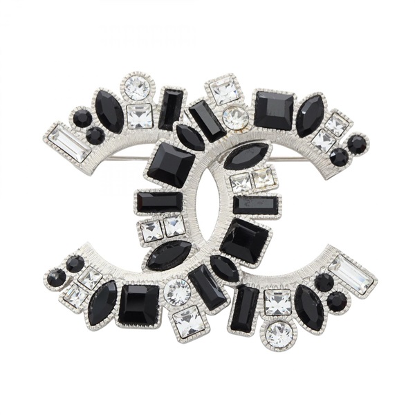 CHANEL COCO Mark Brooch Stainless Steel Rhinestone Black Used Women CC
