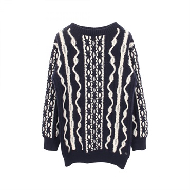CHANEL Dress #34 knitwear sweater P59212K07759 wool cashmere Navy White Used