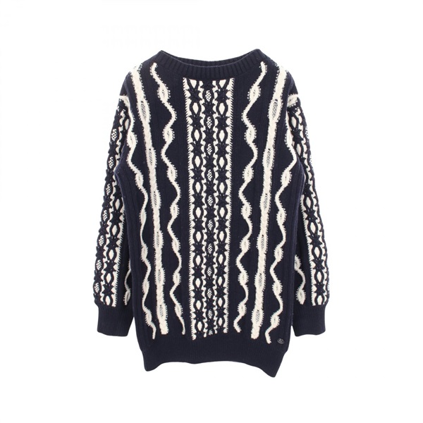 CHANEL Dress #34 knitwear sweater P59212K07759 wool cashmere Navy White Used