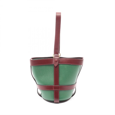 HERMES Museliere Handbag Courchevel box calf leather Green Rouge H Used Women