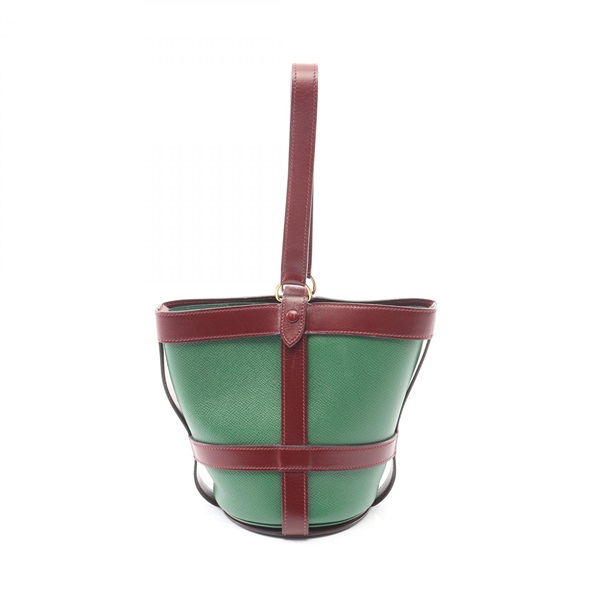 HERMES Museliere Handbag Courchevel box calf leather Green Rouge H Used Women