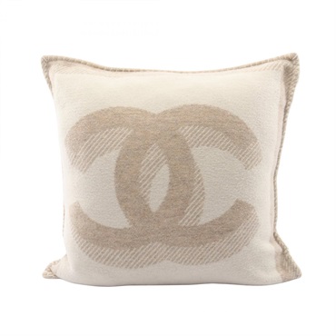 CHANEL COCO Mark Cushion wool cashmere Beige White Used Women