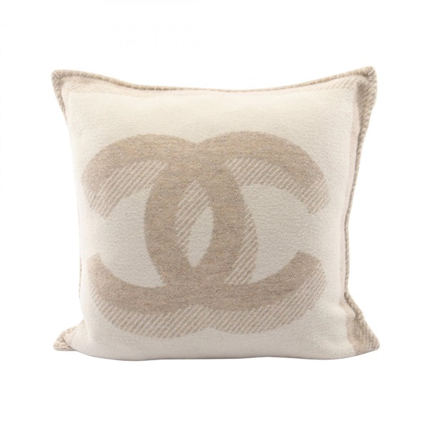 CHANEL COCO Mark Cushion wool cashmere Beige White Used Women