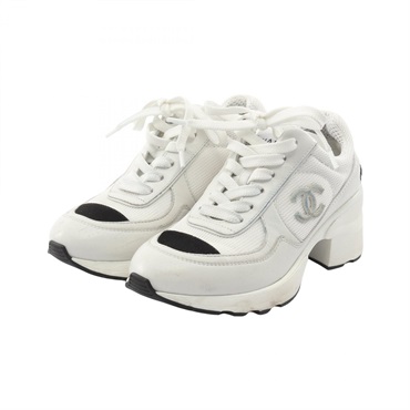 CHANEL COCO Mark sneakers G46871 leather Suede Fabric White Black #35 Used Women