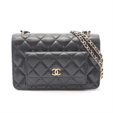 CHANEL Matelasse Chain Shoulder Bag Calfskin Black GHW Used Women CC Logo