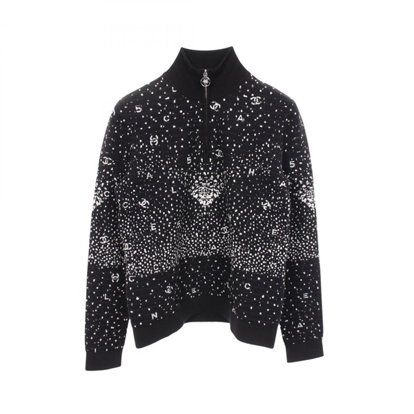 CHANEL COCO Mark logo knitwear #38 sweater P65146K60951 wool Black Navy White