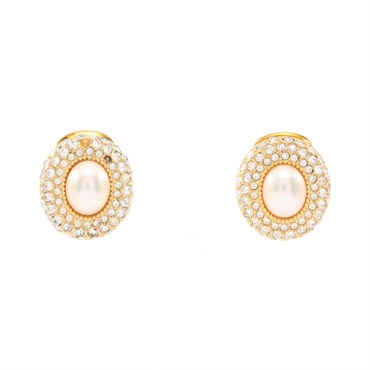 Christian Dior Earring Gold Plated Artificial pearl rhinestone White Used women