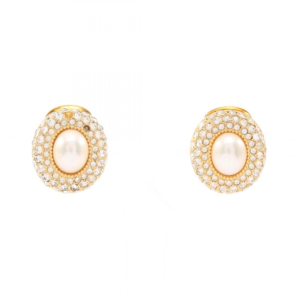 Christian Dior Earring Gold Plated Artificial pearl rhinestone White Used women