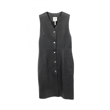 HERMES Serie button Long Vest 4E1207D2 Dearskin Black #34 Used Women