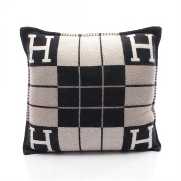 HERMES Avalon PM Cushion Pillow wool cashmere Black Gray White Used Women