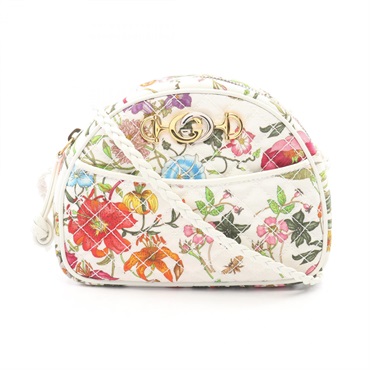 GUCCI Zumi Flora Shoulder crossbody Bag 534951 canvas leather White Multicolor