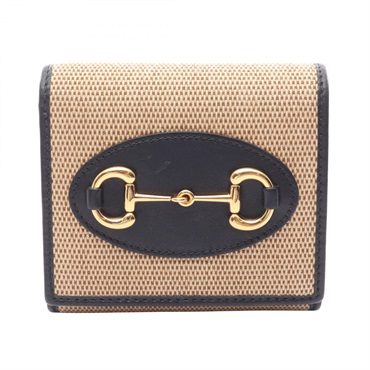 GUCCI Horsebit Bi-fold wallet 621891 canvas leather Beige Navy Used Women