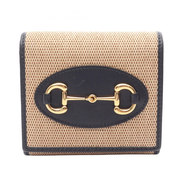GUCCI Horsebit Bi-fold wallet 621891 canvas leather Beige Navy Used Women