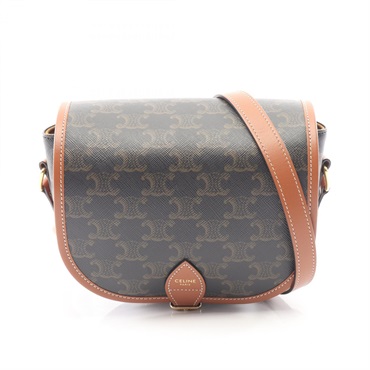 CELINE Folco Medium Triomphe Shoulder crossbody Bag 191502BZJ canvas leather BK