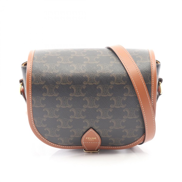 CELINE Folco Medium Triomphe Shoulder crossbody Bag 191502BZJ canvas leather BK
