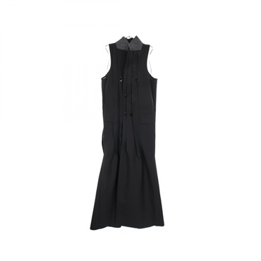 Sacai Suiting Coat Dress Long Vest #2 gilet wool polyester Black Gray Used Women