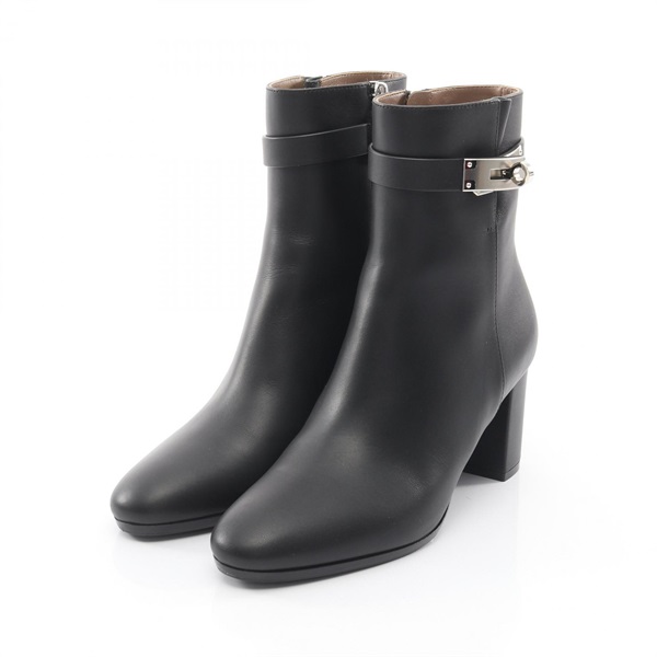 HERMES Saint Germain Kelly Buckle Heel Short Boots #36 1/2 leather Black Used