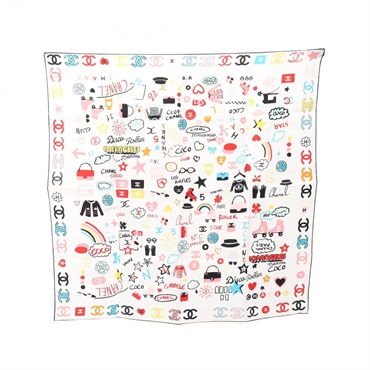 CHANEL 2024 Cruise All-over print Scarf silk White Multicolor Used Women CC Coco