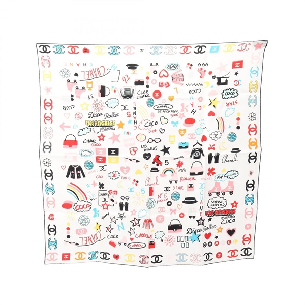 CHANEL 2024 Cruise All-over print Scarf silk White Multicolor Used Women CC Coco