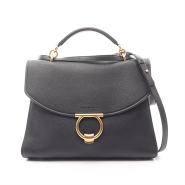Salvatore Ferragamo Margot Gancini Shoulder Handbag leather Black Used Women GHW