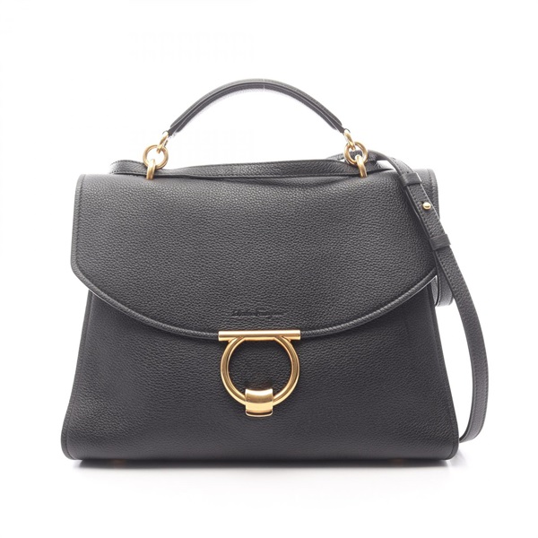 Salvatore Ferragamo Margot Gancini Shoulder Handbag leather Black Used Women GHW