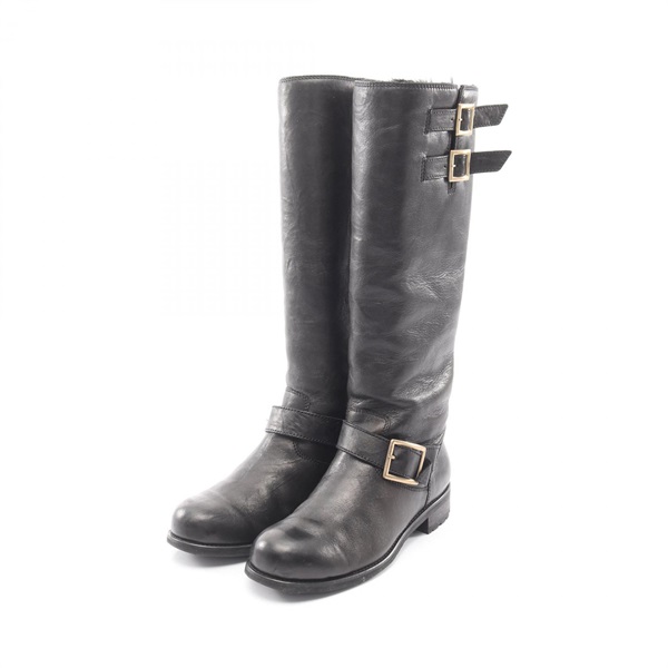 JIMMY CHOO Long Boots Shoes #38 leather Black Used Women