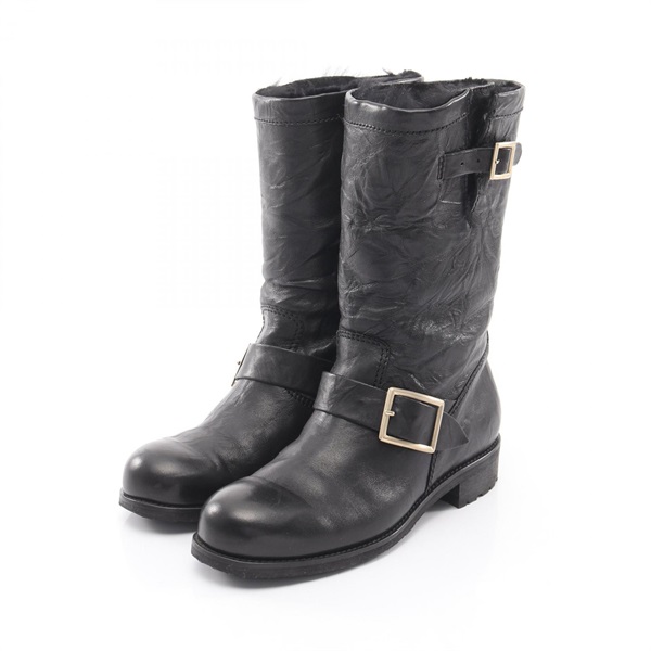 JIMMY CHOO BISHR Biker Boots #38 Mouton Black Used Women