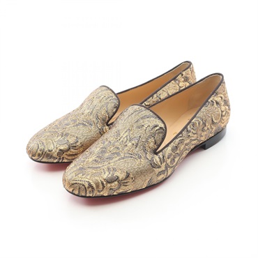 Christian Louboutin Opera Flat Shoes #37 1/2 Fabric Gold Black Women