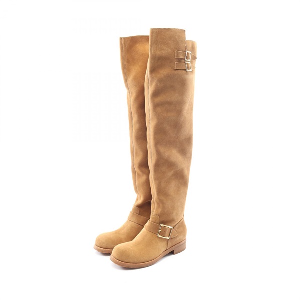 JIMMY CHOO Knee High Long Boots Shoes #38 Suede Beige Women