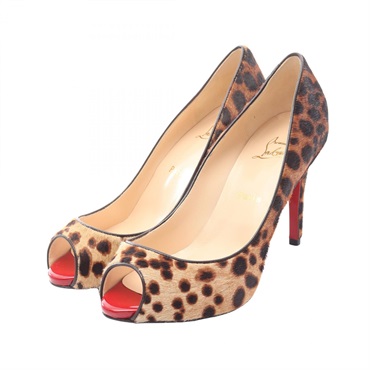 Christian Louboutin Open Toe Pumps Shoes Heels #37 1/2 Leather Beige Brown Used