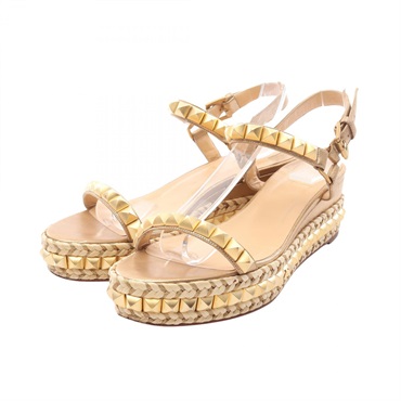 Christian Louboutin Rockstud Sandals Shoes #38 Leather Gold Used Women