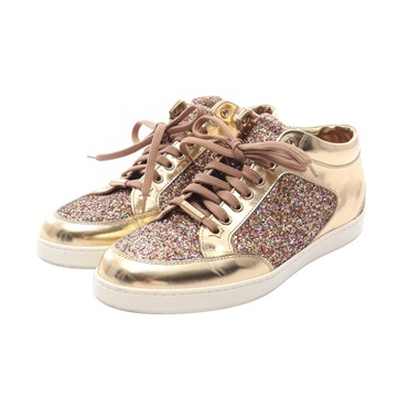 JIMMY CHOO MIAMI Glitter Sneakers Shoes #38 Fabric Gold Multicolor Used Women