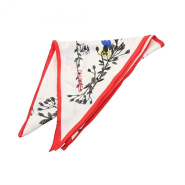 CHANEL Floral Scarf Stole Wrap Foulard silk White Red Multicolor Used Women CC