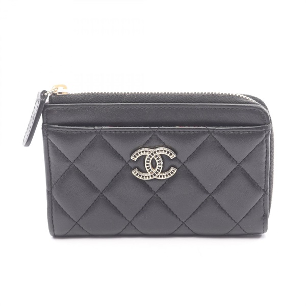 CHANEL Matelasse fragment case coin card purse Lambskin leather Black Used GHW