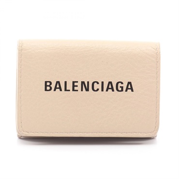 BALENCIAGA EVERYDAY MINI WALLET PURSE Tri-fold 551921 leather Beige Used Women