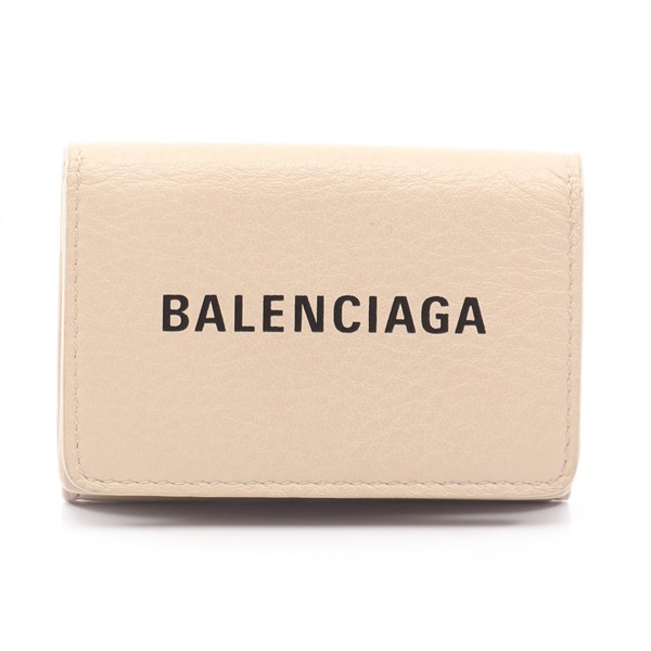 BALENCIAGA EVERYDAY MINI WALLET PURSE Tri-fold 551921 leather Beige Used Women