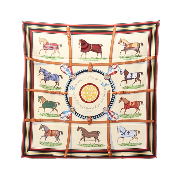 HERMES Carre 90 Couvertures et Tenues de Jour Scarf echarpe silk Beige used