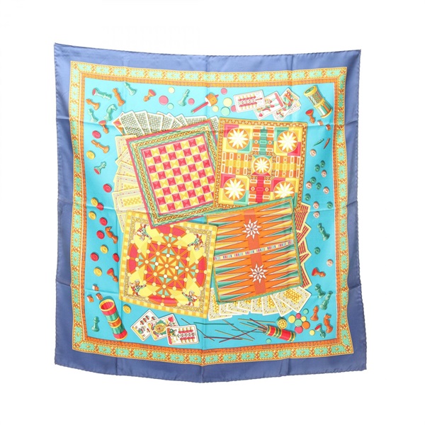 Salvatore Ferragamo All-over print Scarf Stole Wrap silk Blue Multicolor Used