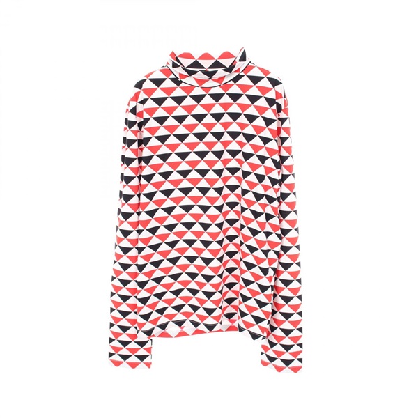 PRADA Geometric Stretch Long sleeved Shirt UJL188 Nylon White Black Red size L