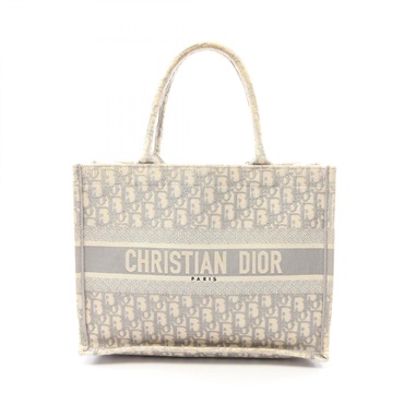 Christian Dior BOOK TOTE Medium Bag canvas Beige Gray Used Women Logo