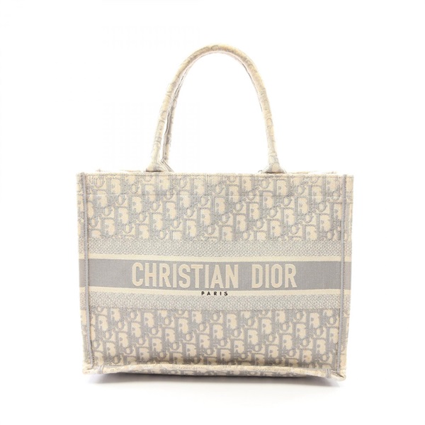 Christian Dior BOOK TOTE Medium Bag canvas Beige Gray Used Women Logo