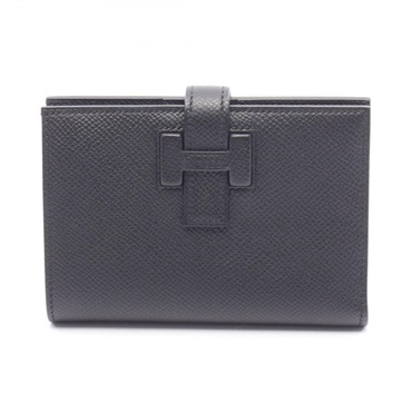 HERMES New H Passant Compact Bi-fold Wallet Purse Epsom leather Black SHW W