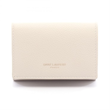 SAINT LAURENT PARIS Compact wallet Tri-fold purse leather White Used Women